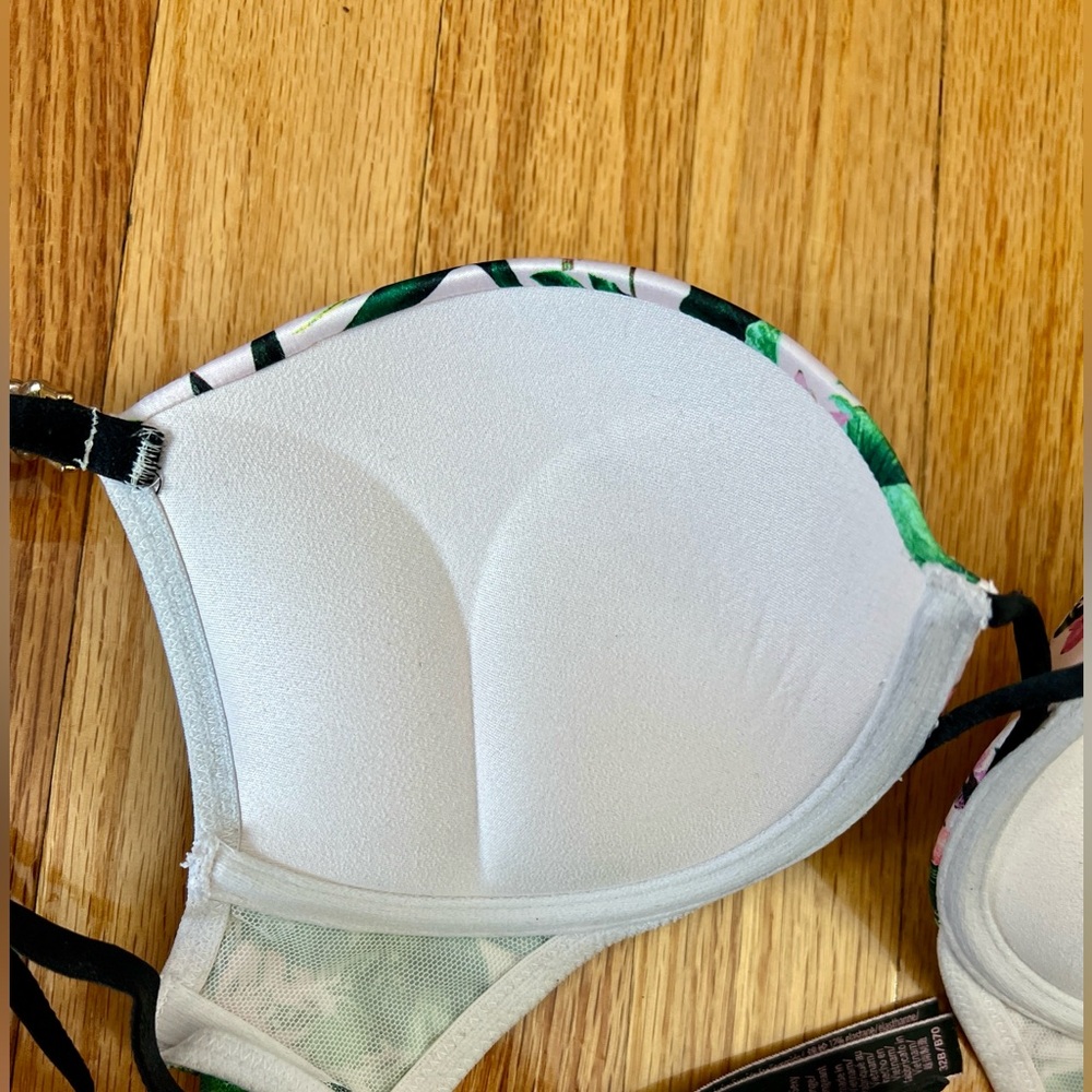 Victoria Secret Floral Tropical Print Bra bombshell shine strap size 32B - Picture 5 of 6
